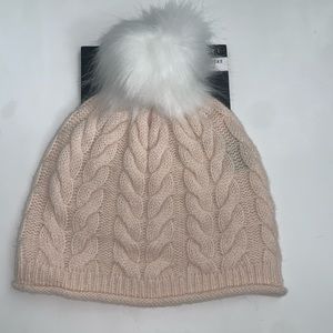 Tahari Cable Knit Cashmere Pom Pom Beanie